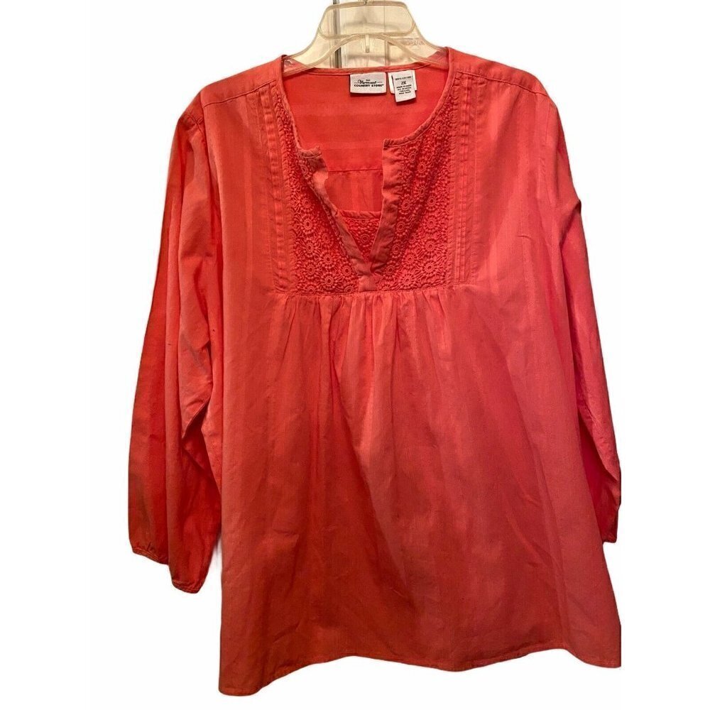 2XL Vermont Country Store Plus Sz Peach Boho‎ Top